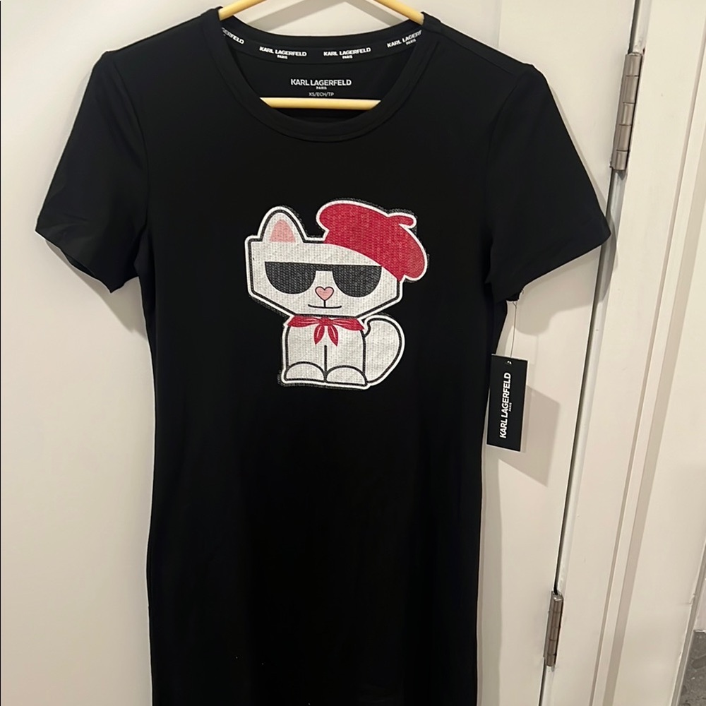 Karl Lagerfeld Black Cat Graphic T-Shirt Dress